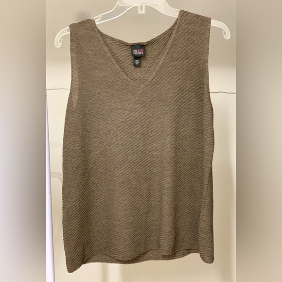 Women’s Large Diagonal Oak 100% Wool Crepe Sleeveless EILEEN FISHER Top - Picture 2 of 16